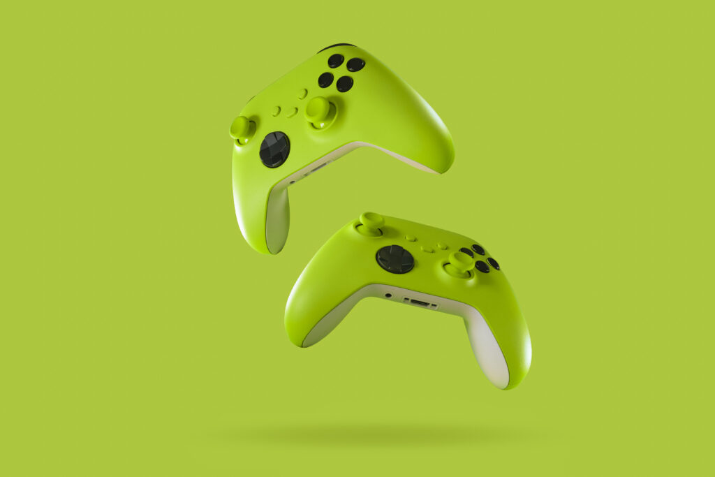 green-game-controllers-green-background